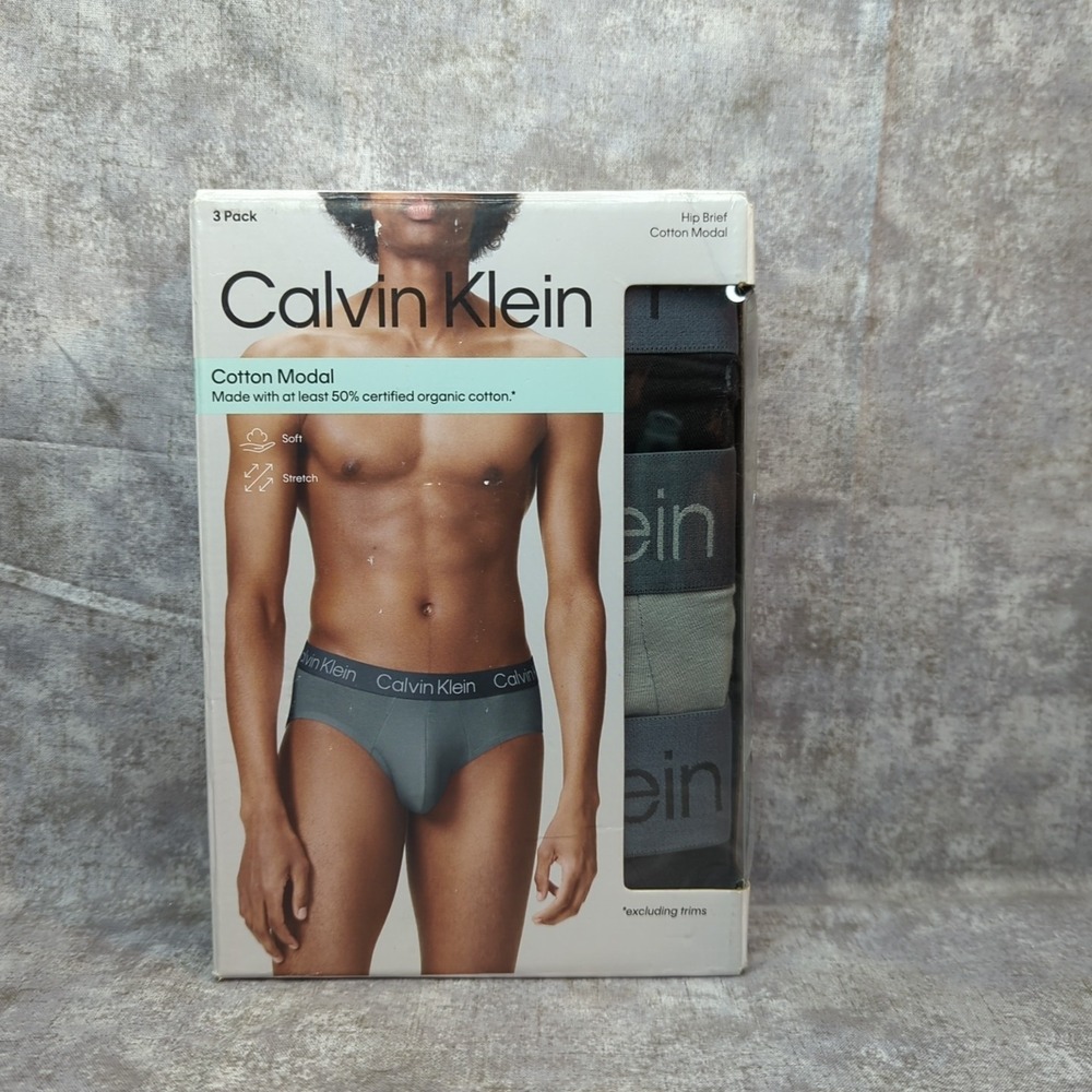 Calvin Klein Men's XL 3 Pack Cotton Modal Hip Brief Underwear NP25250